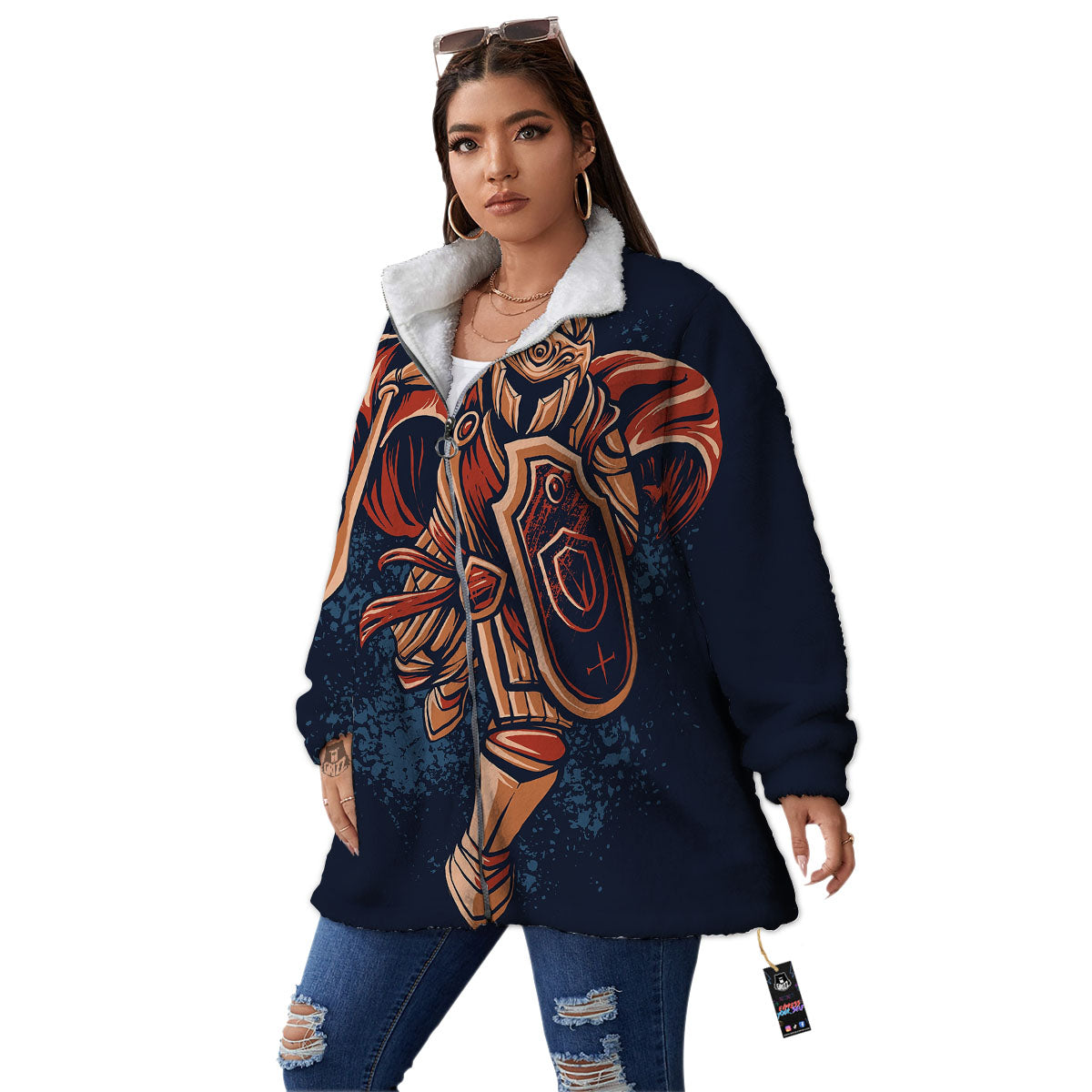 Warrior Spartan Print Women's Sherpa Jacket-grizzshop