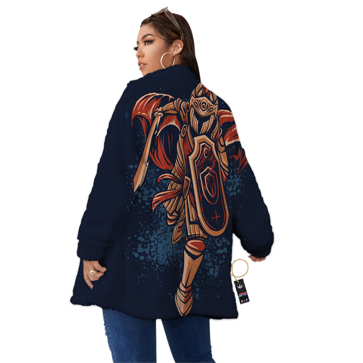 Warrior Spartan Print Women's Sherpa Jacket-grizzshop