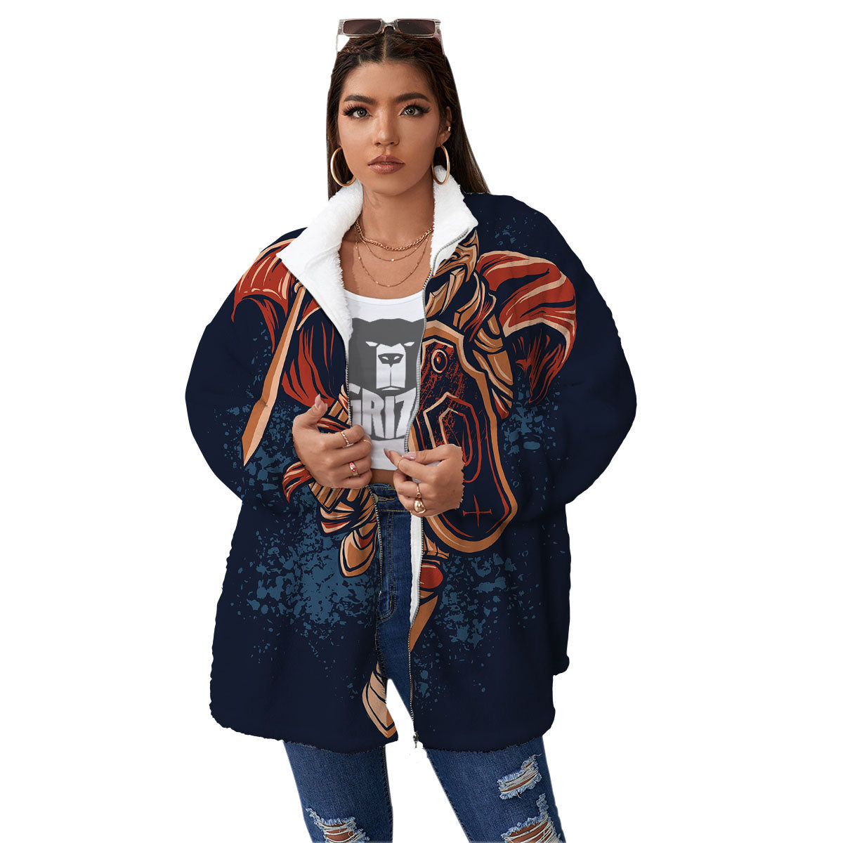 Warrior Spartan Print Women's Sherpa Jacket-grizzshop