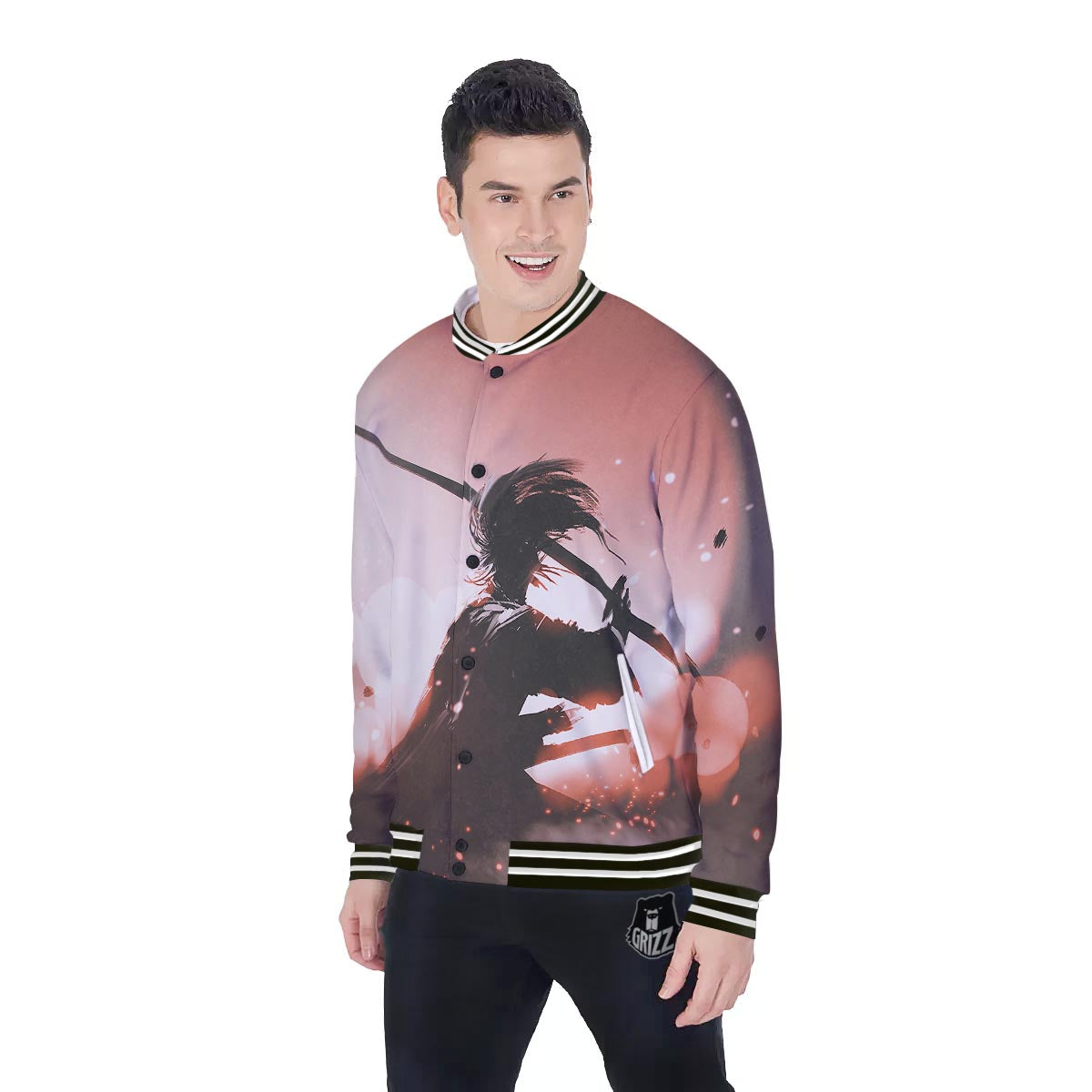 Warrior Sunset Samurai Print Baseball Jacket-grizzshop
