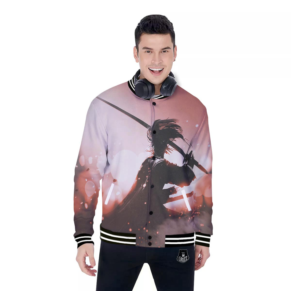 Warrior Sunset Samurai Print Baseball Jacket-grizzshop