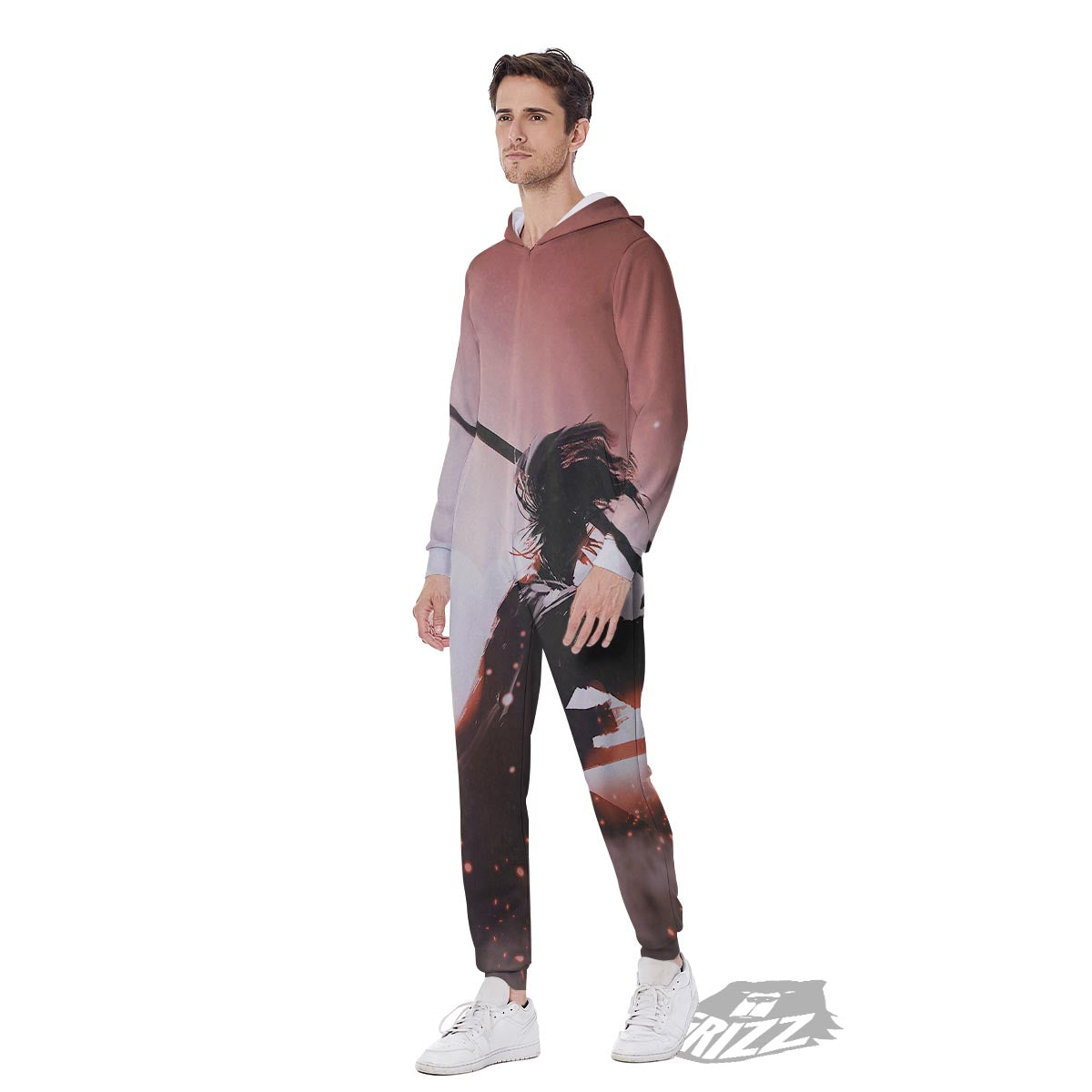 Warrior Sunset Samurai Print Men's Jumpsuit-grizzshop