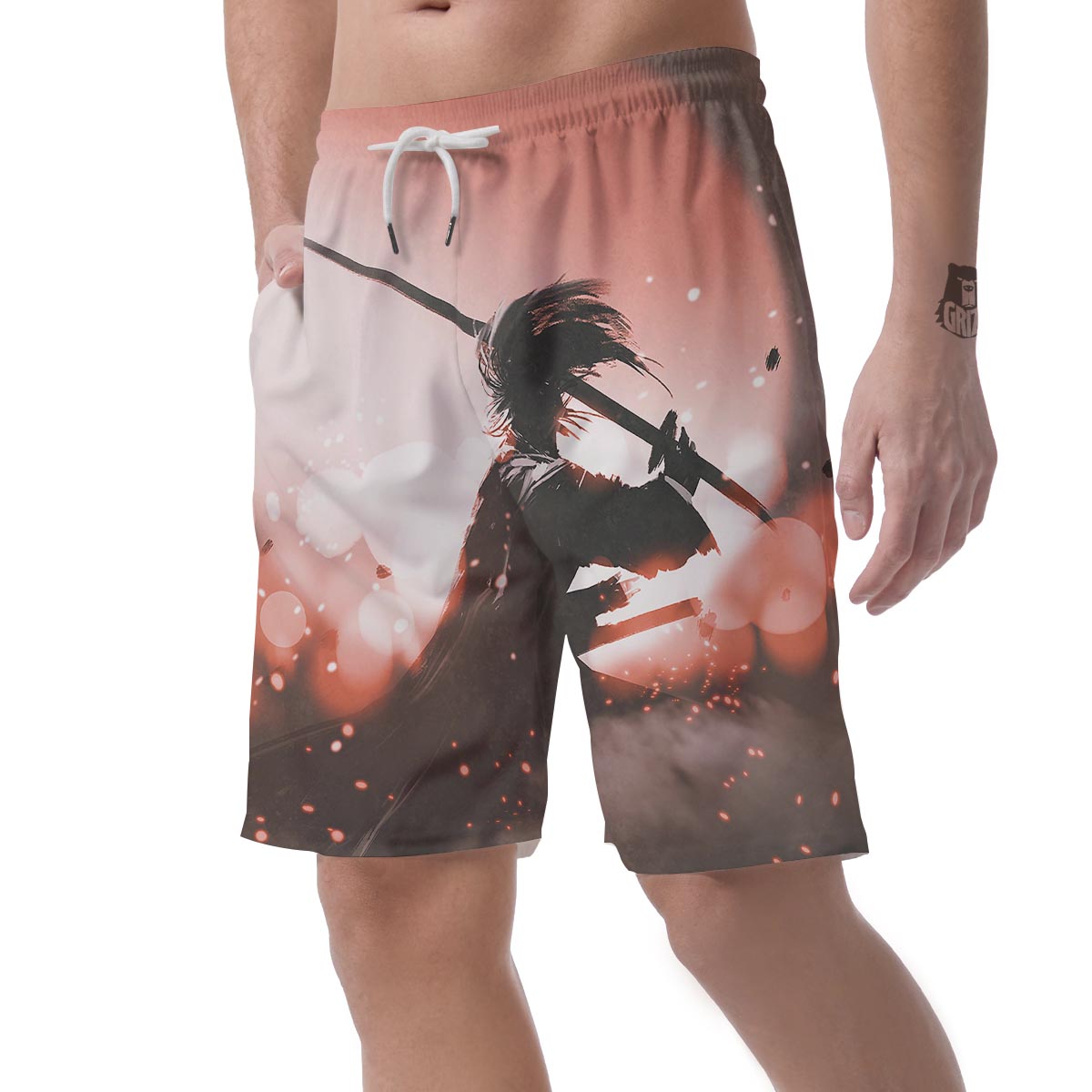 Warrior Sunset Samurai Print Men's Shorts-grizzshop