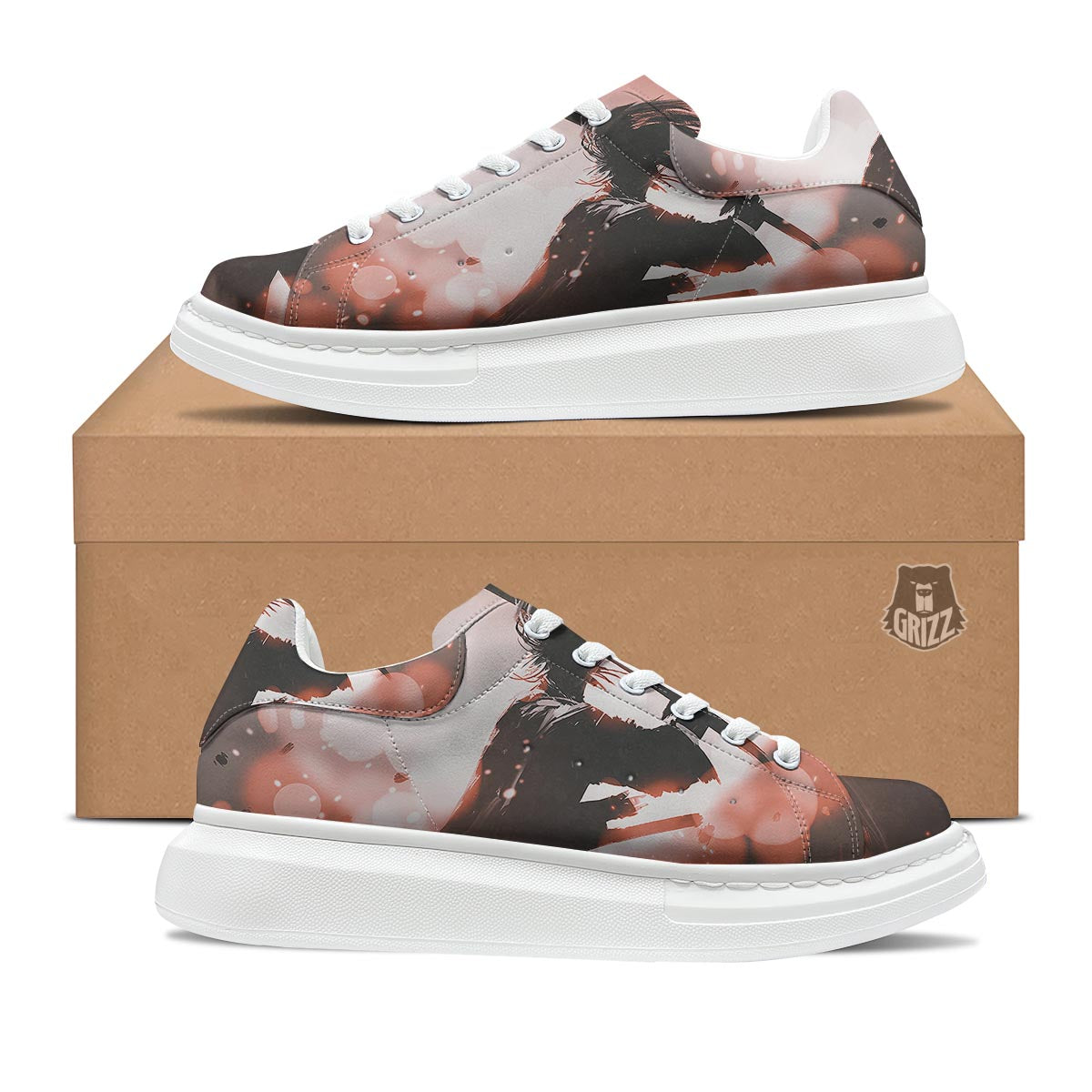 Warrior Sunset Samurai Print Platform Shoes-grizzshop