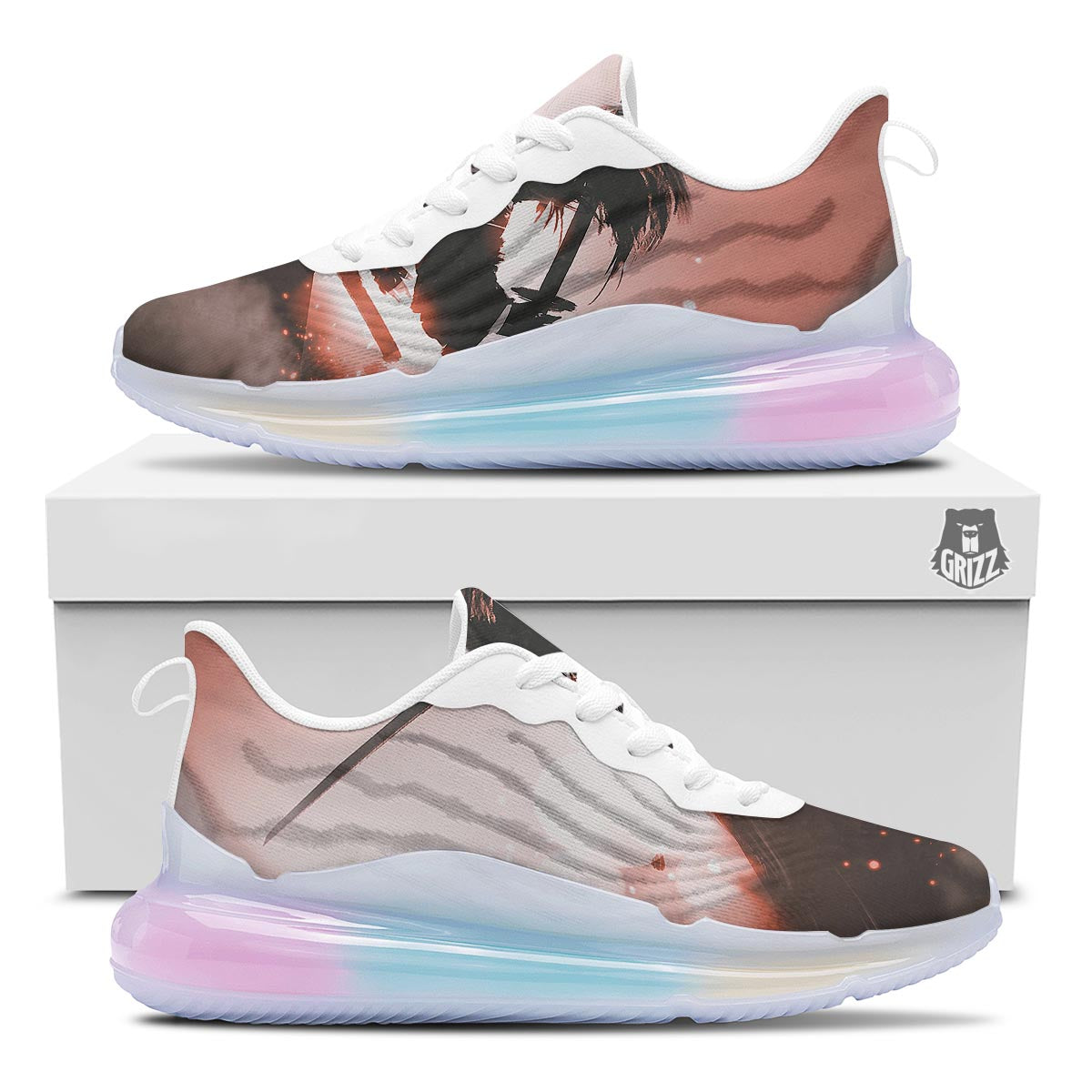 Warrior Sunset Samurai Print Running Sneakers-grizzshop