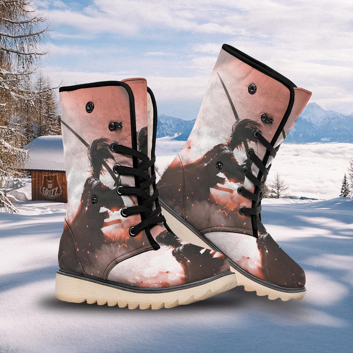 Warrior Sunset Samurai Print Snow Boots-grizzshop