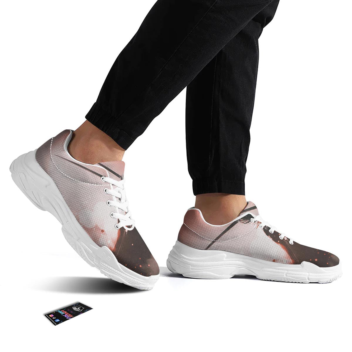 Warrior Sunset Samurai Print White Chunky Shoes-grizzshop