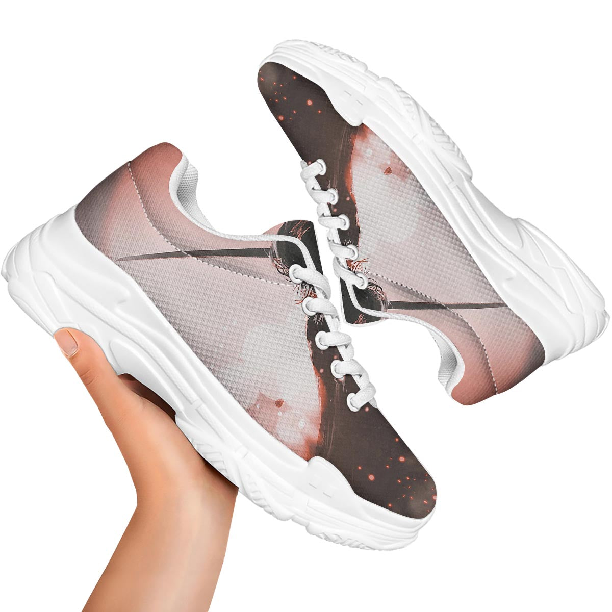 Warrior Sunset Samurai Print White Chunky Shoes-grizzshop