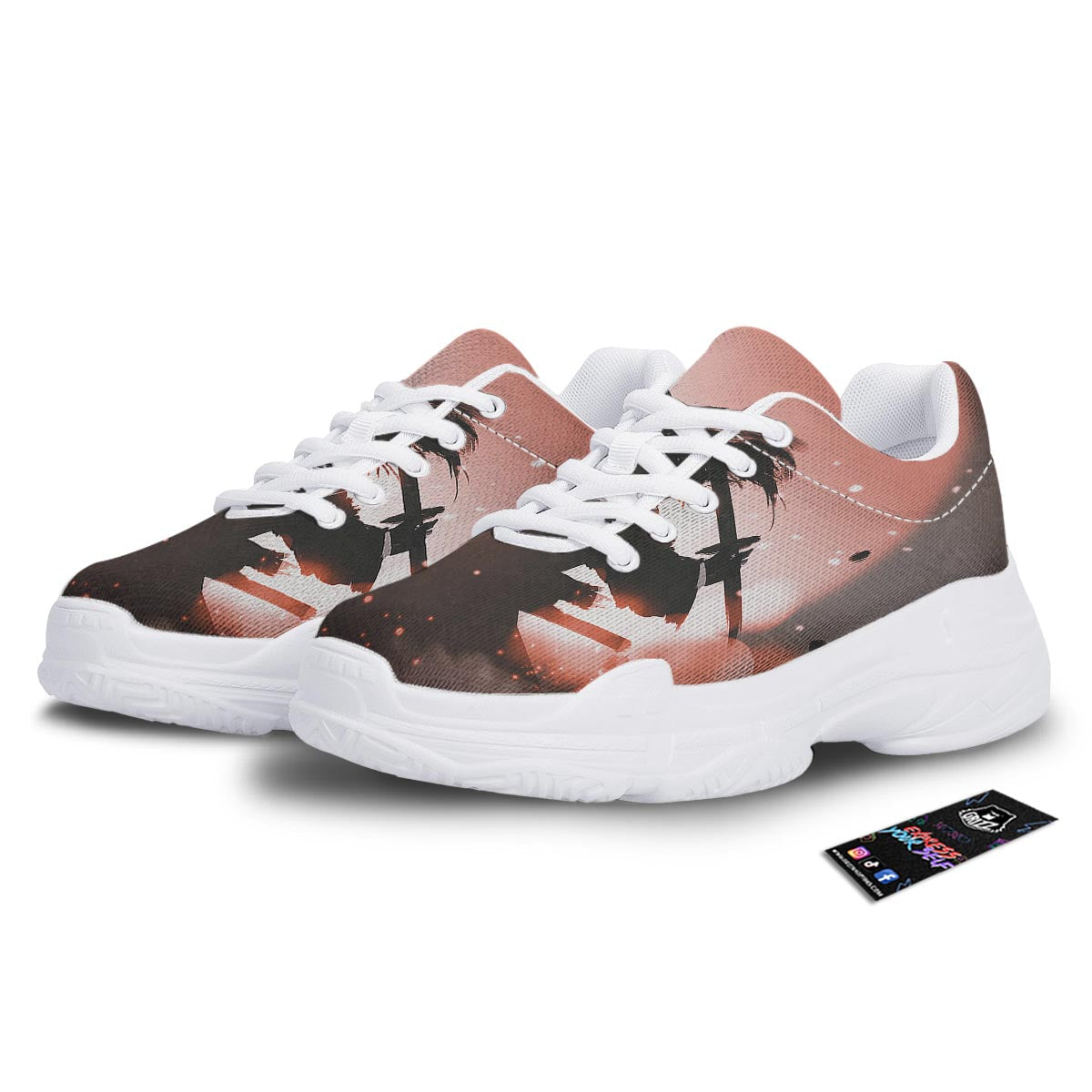 Warrior Sunset Samurai Print White Chunky Shoes-grizzshop