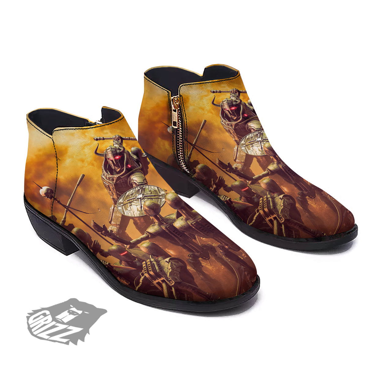 Warrior Viking Machine Print Ankle Boots-grizzshop
