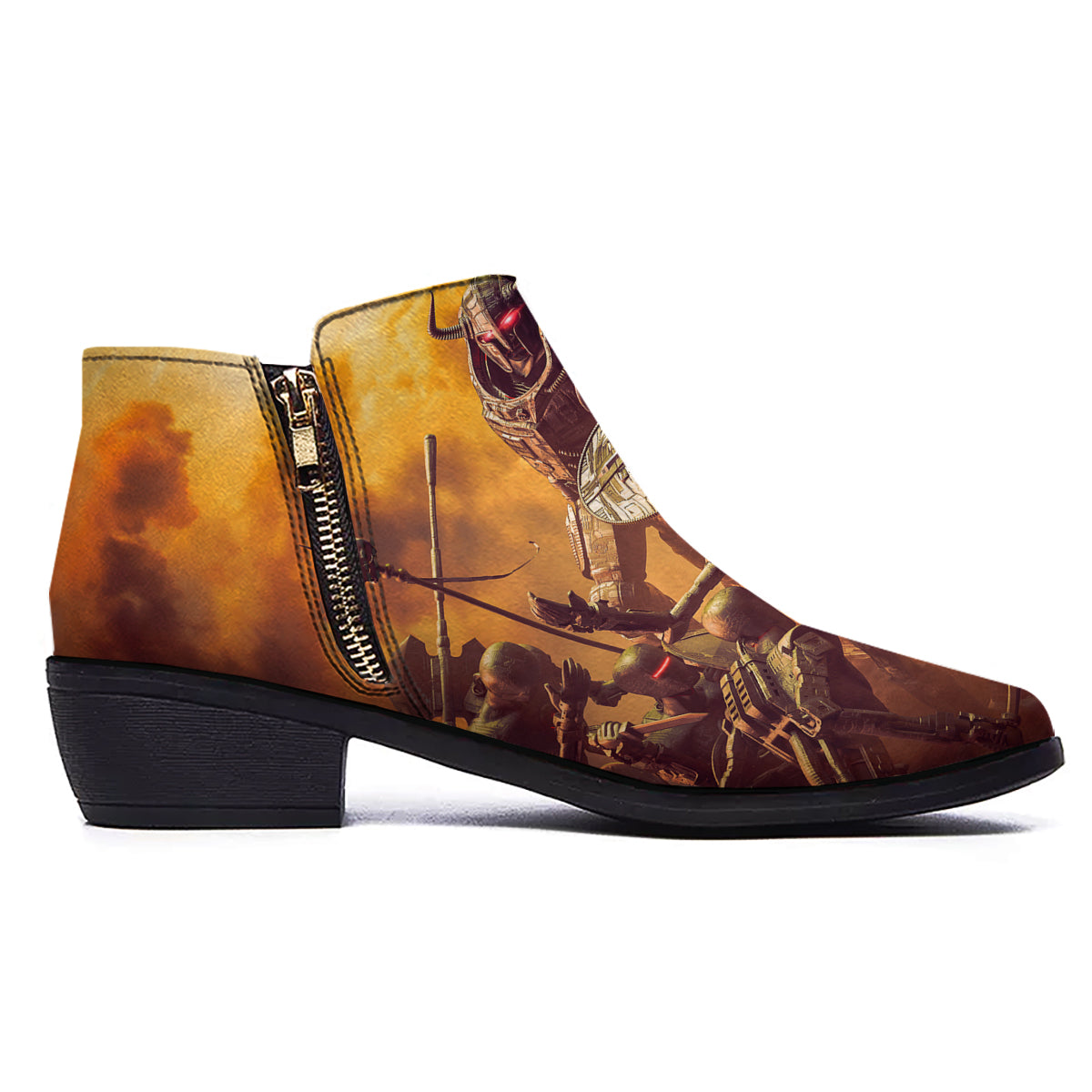 Warrior Viking Machine Print Ankle Boots-grizzshop