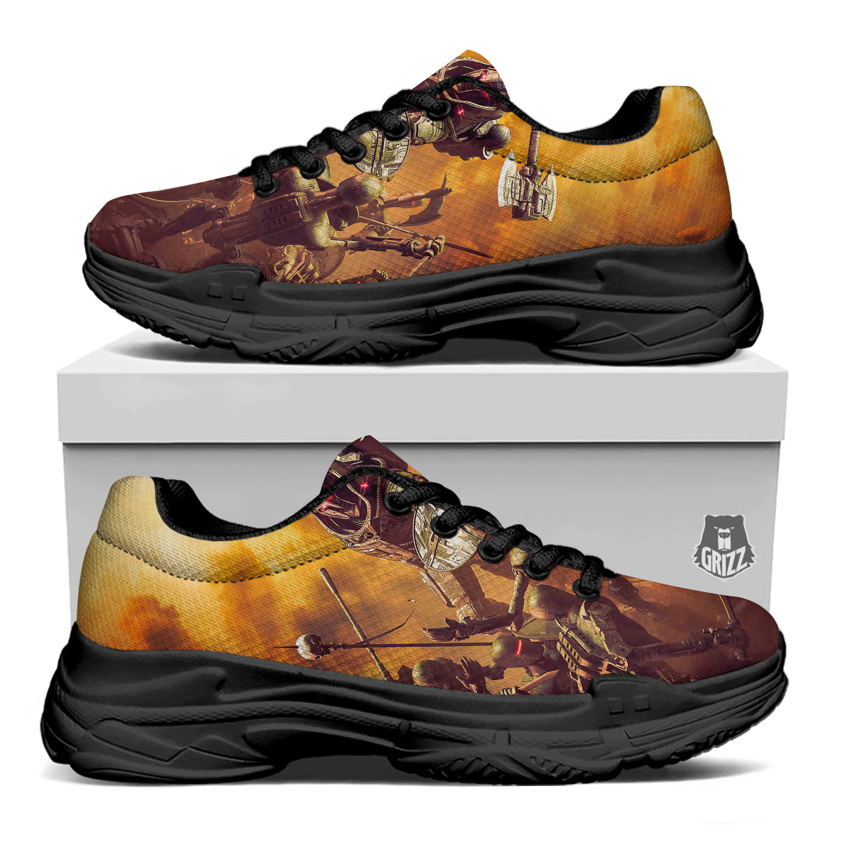 Warrior Viking Machine Print Black Chunky Shoes-grizzshop