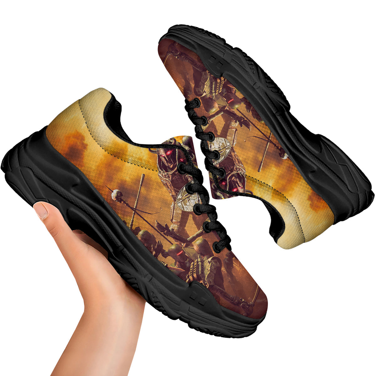 Warrior Viking Machine Print Black Chunky Shoes-grizzshop