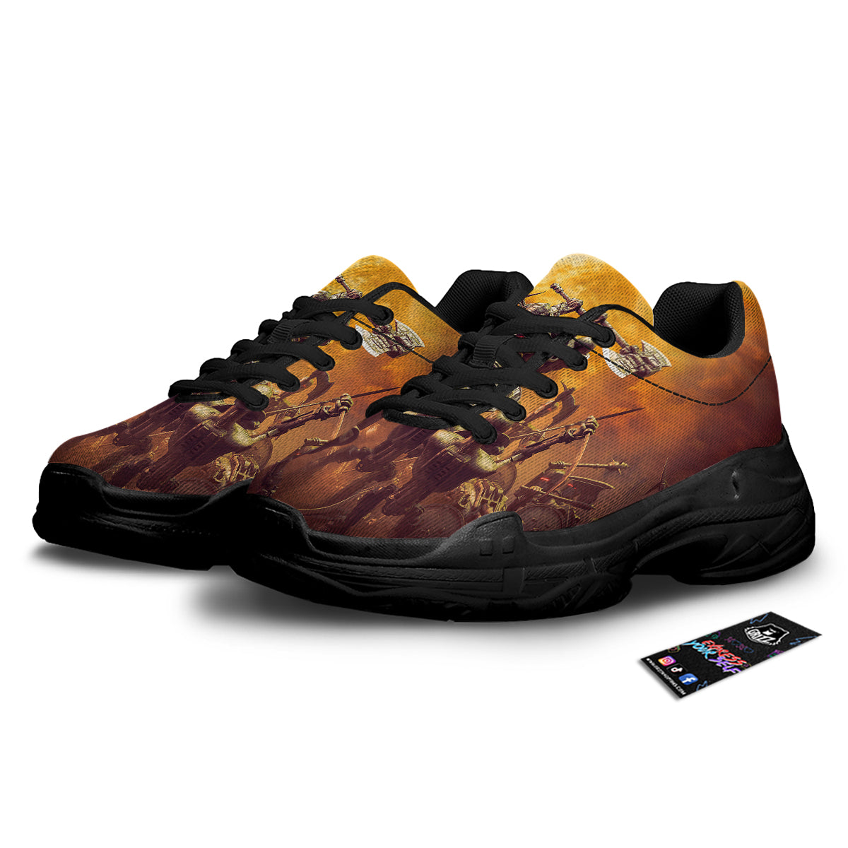 Warrior Viking Machine Print Black Chunky Shoes-grizzshop