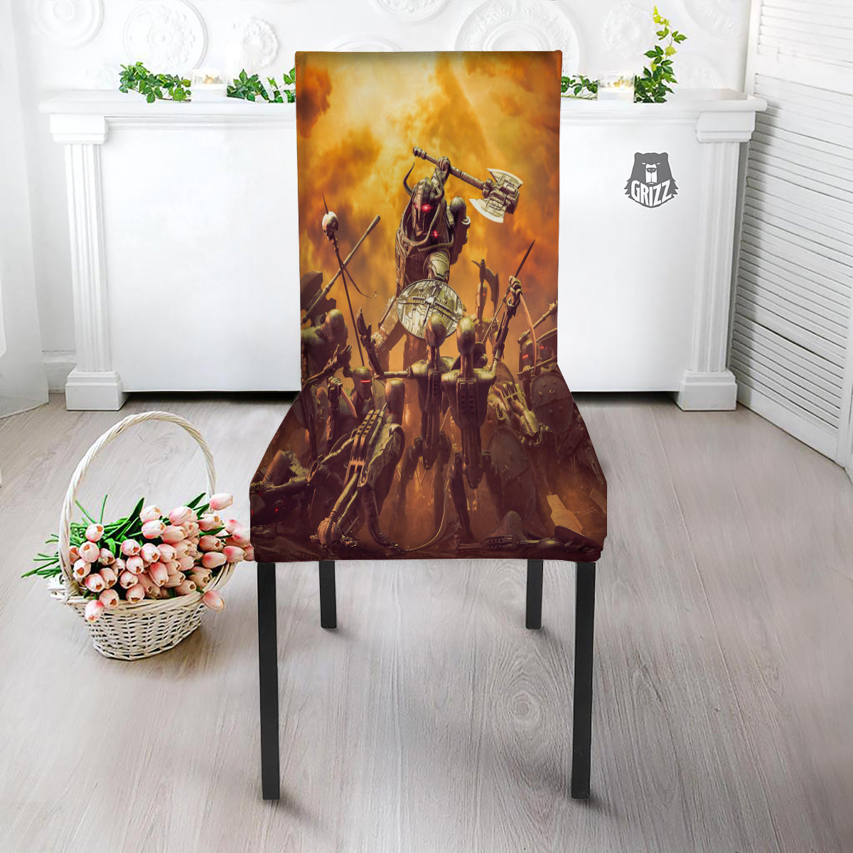 Warrior Viking Machine Print Dining Chair Slipcover-grizzshop
