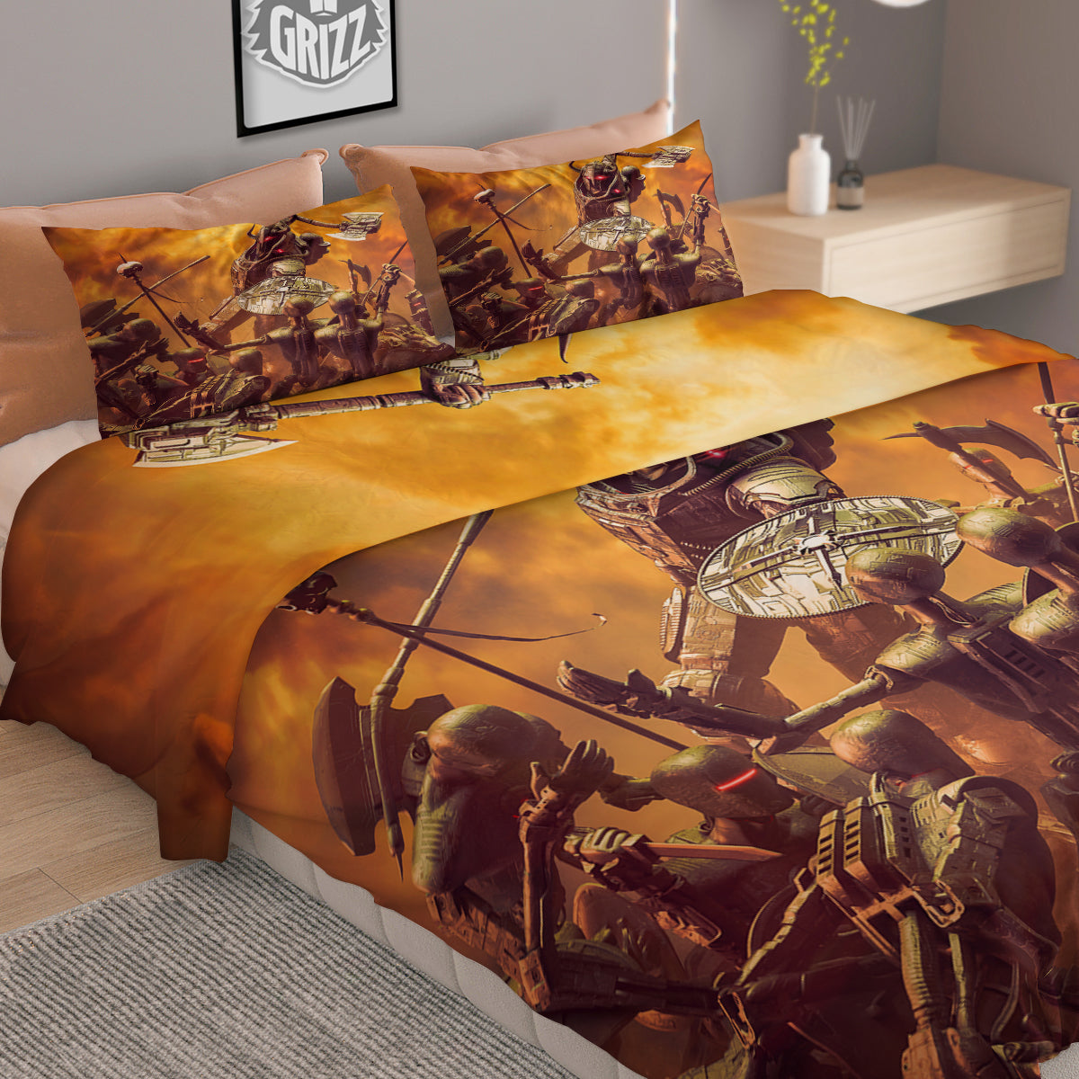 Warrior Viking Machine Print Duvet Cover Bedding Set