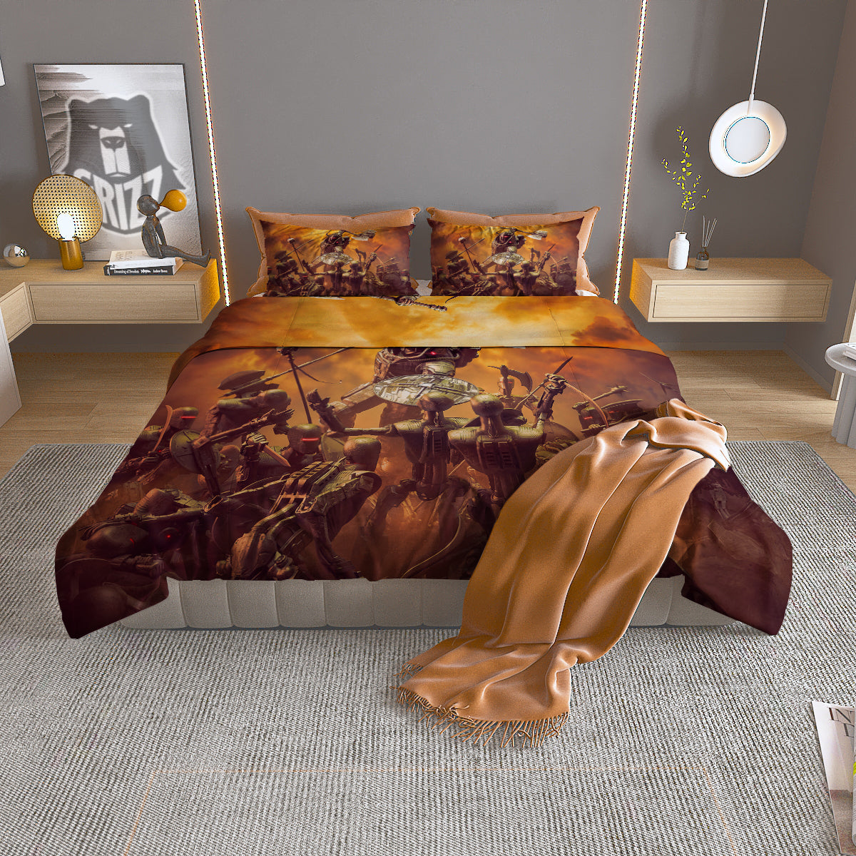 Warrior Viking Machine Print Duvet Cover Bedding Set