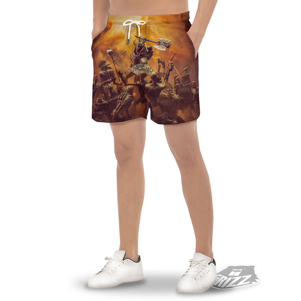 Warrior Viking Machine Print Men's Gym Shorts-grizzshop