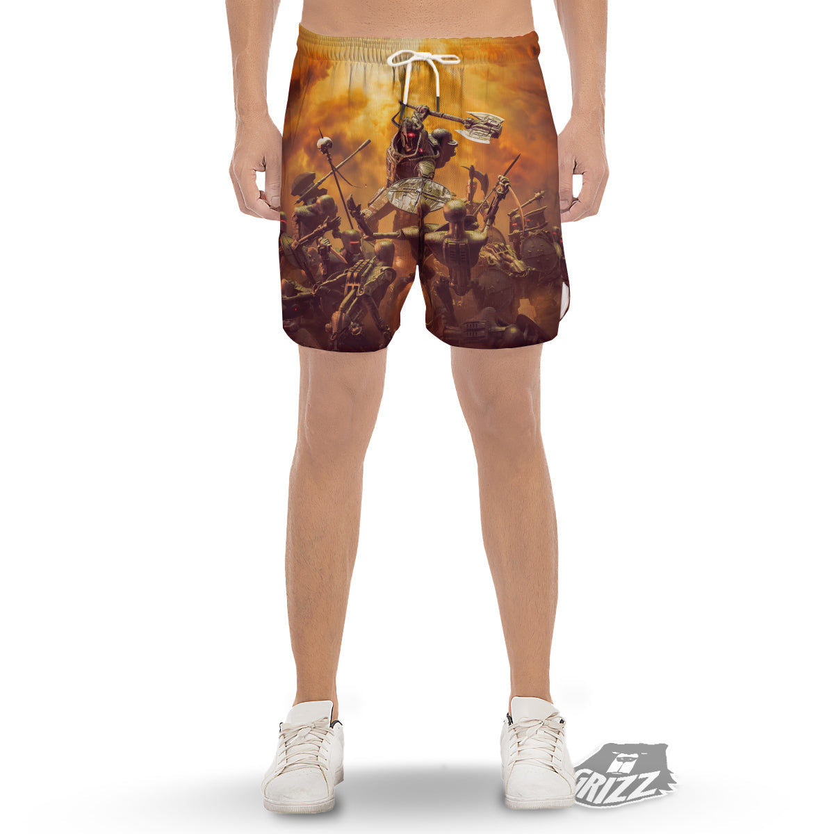 Warrior Viking Machine Print Men's Gym Shorts-grizzshop
