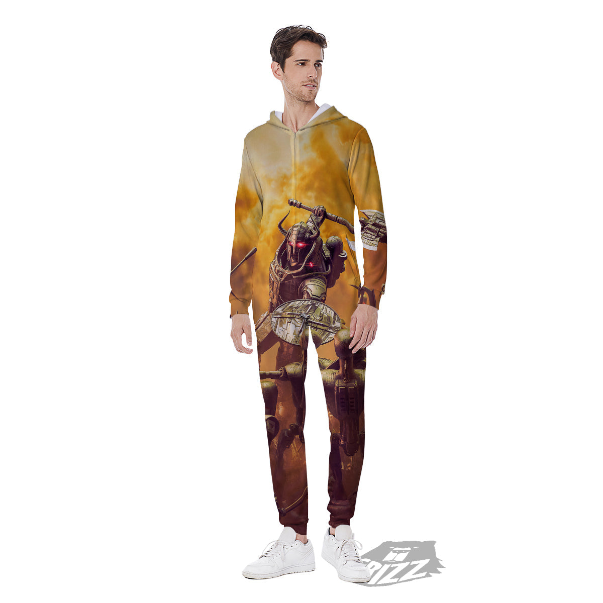 Warrior Viking Machine Print Men's Jumpsuit-grizzshop