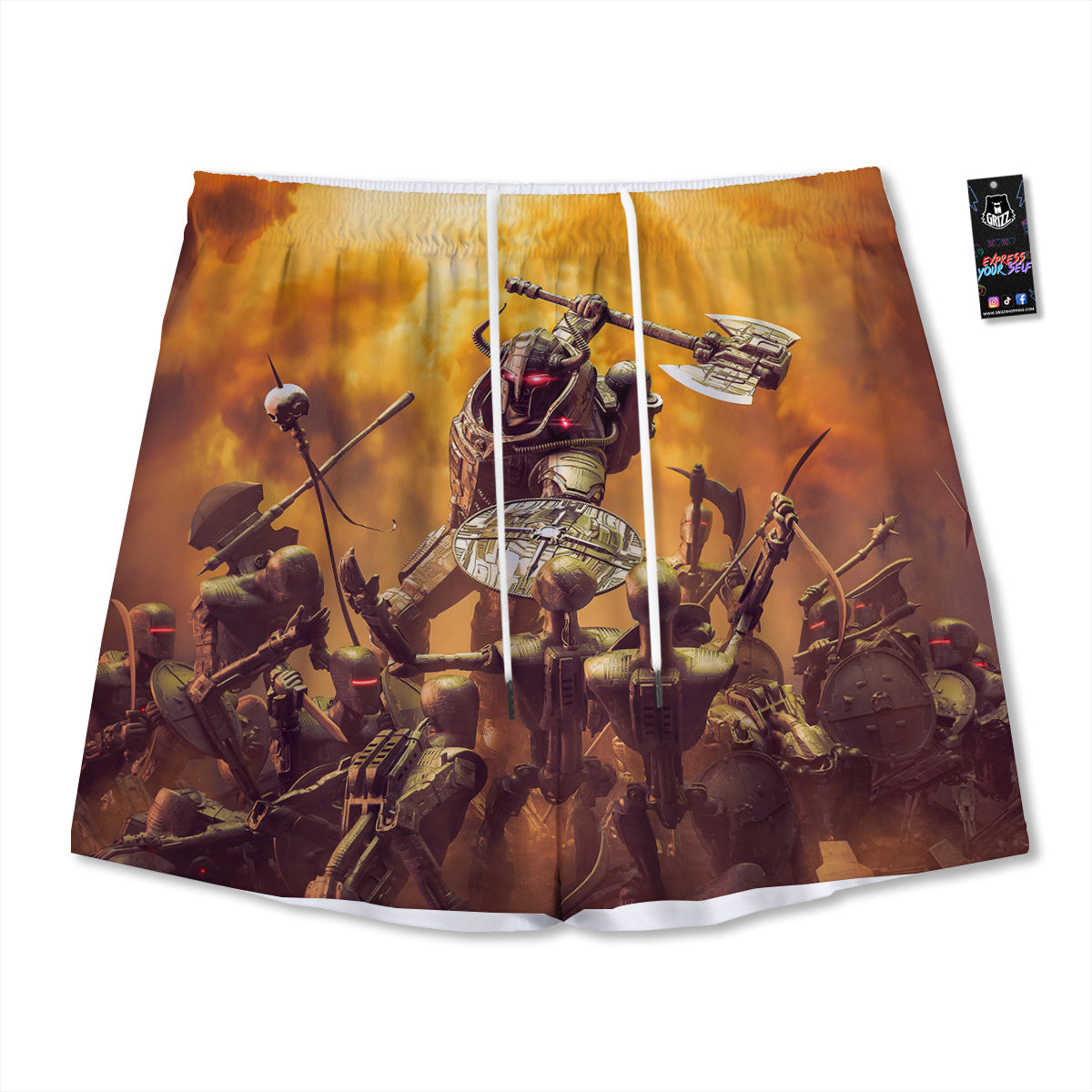 Windowpane Grey Print Pattern Mesh Shorts