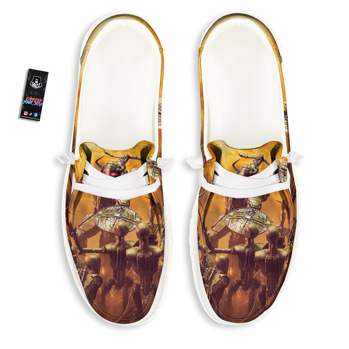 Warrior Viking Machine Print White Loafers-grizzshop