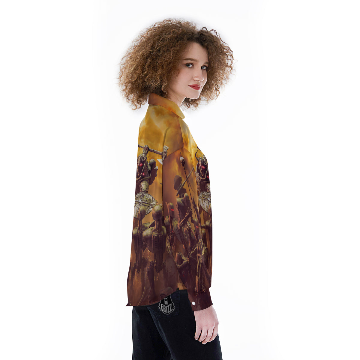 Warrior Viking Machine Print Women's Long Sleeve Shirts-grizzshop