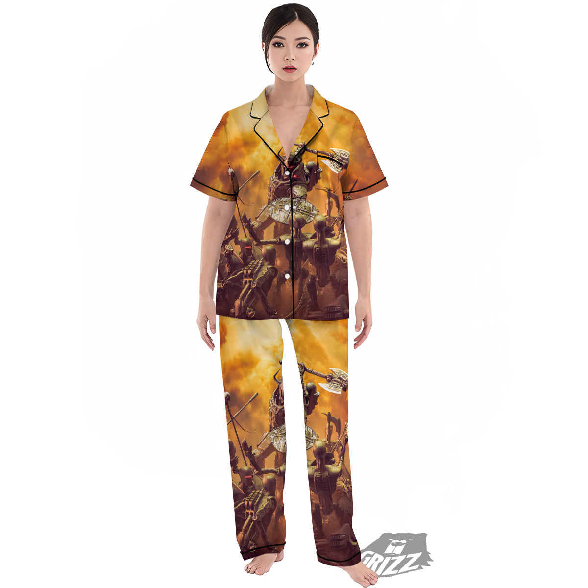Warrior Viking Machine Print Women's Pajamas Set-grizzshop