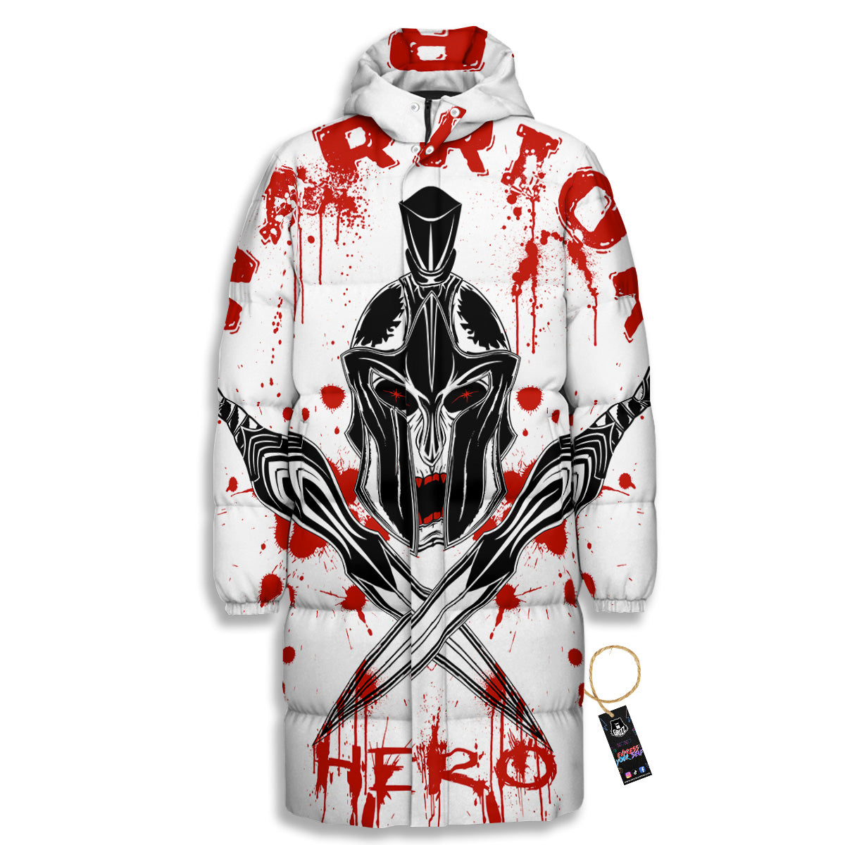 Warrior Bloody Spartan Print Long Down Jacket