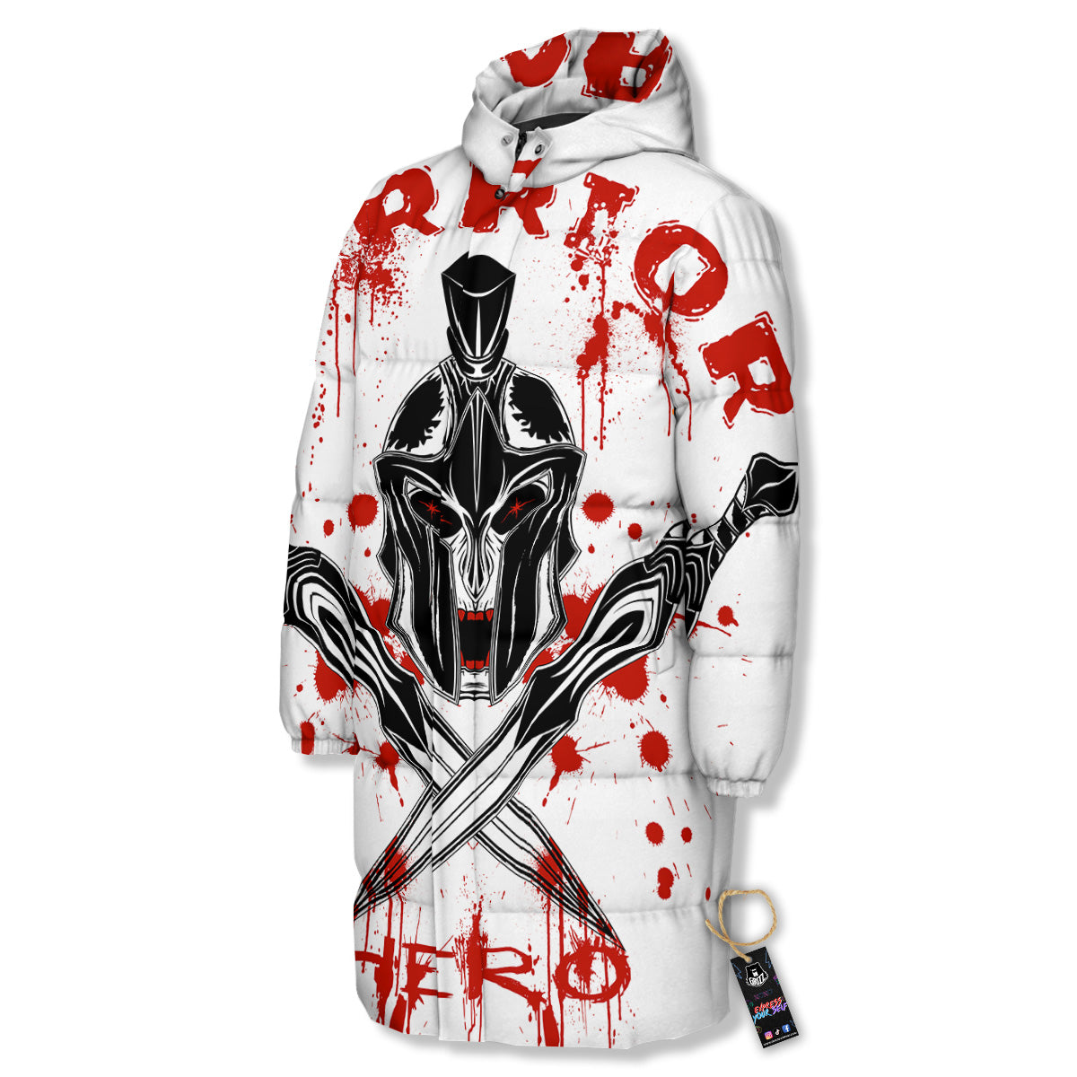 Warrior Bloody Spartan Print Long Down Jacket