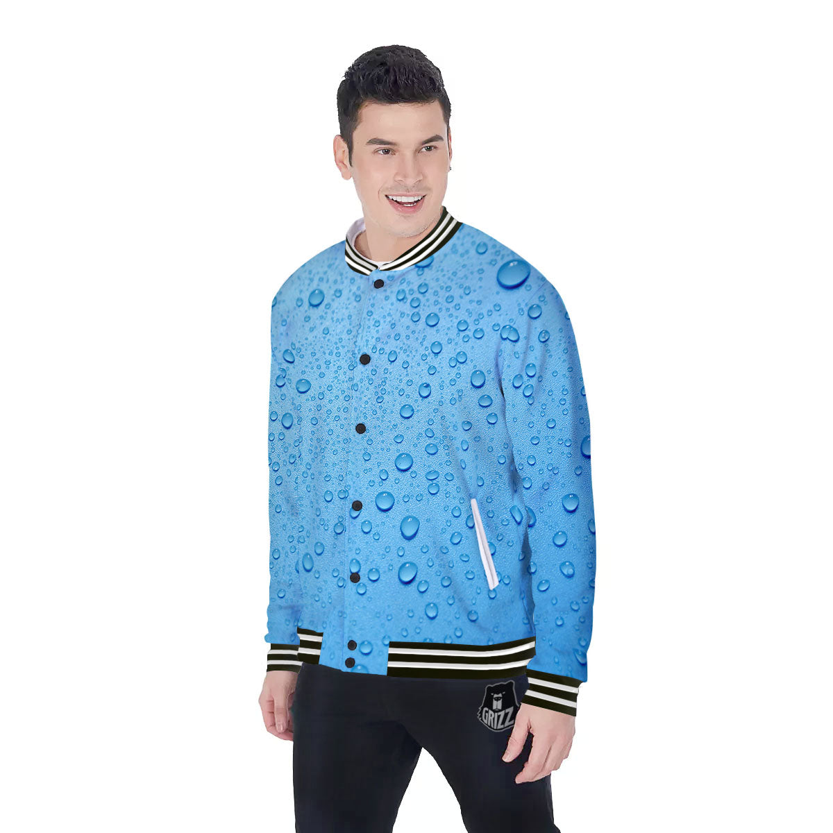 Water Drops Print Baseball Jacket-grizzshop