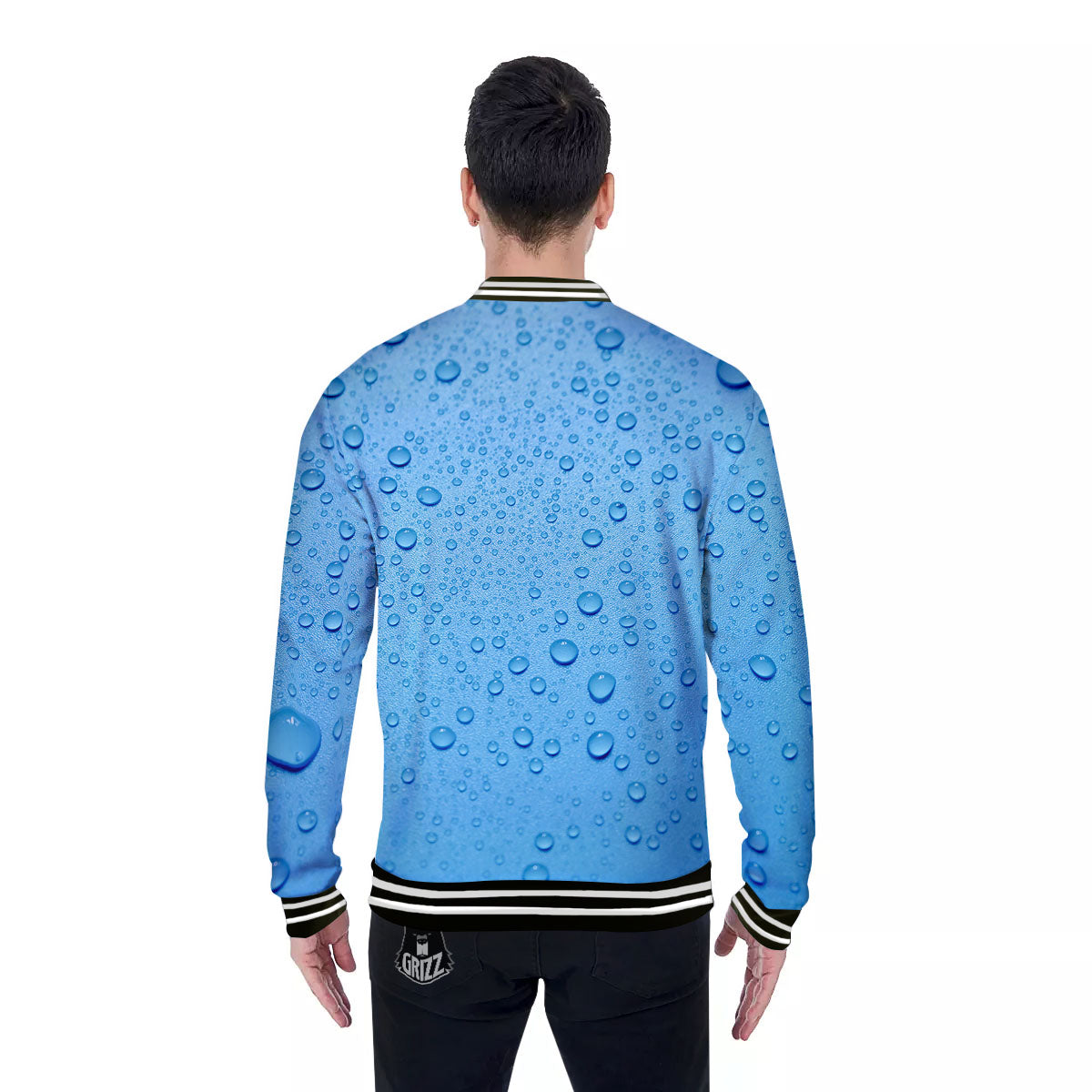 Water Drops Print Baseball Jacket-grizzshop