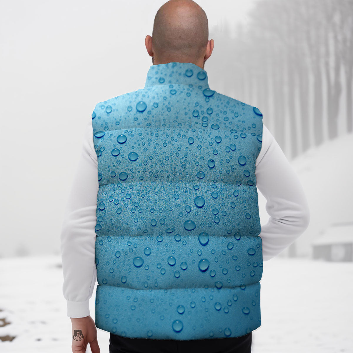 Water Drops Print Down Vest-grizzshop