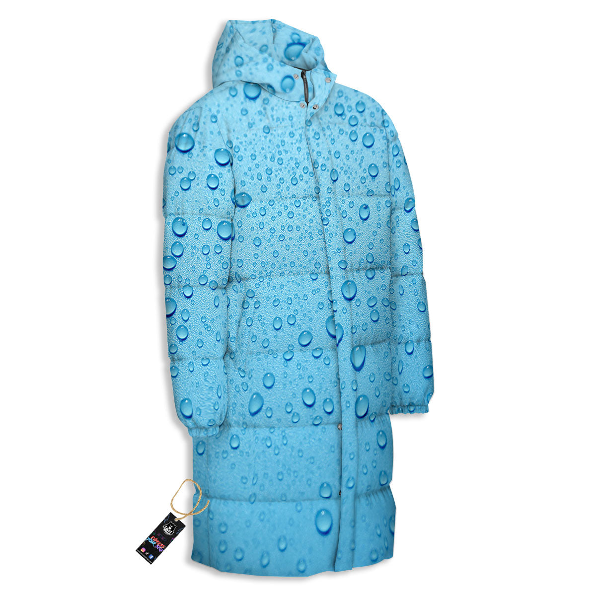 Water Drops Print Long Down Jacket-grizzshop