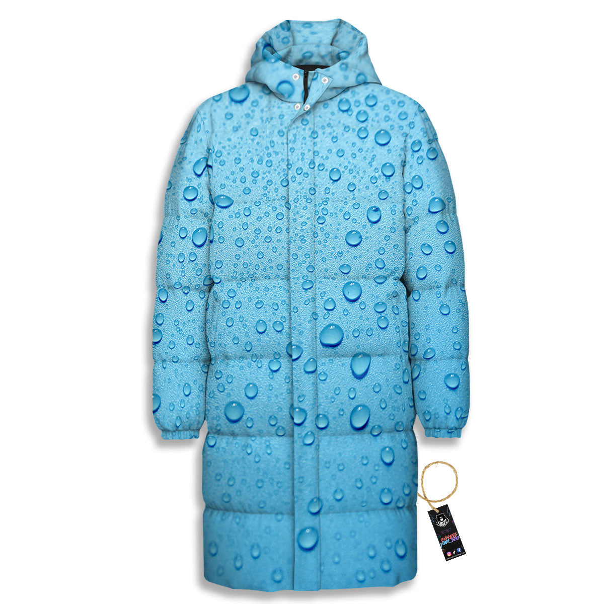 Water Drops Print Long Down Jacket-grizzshop