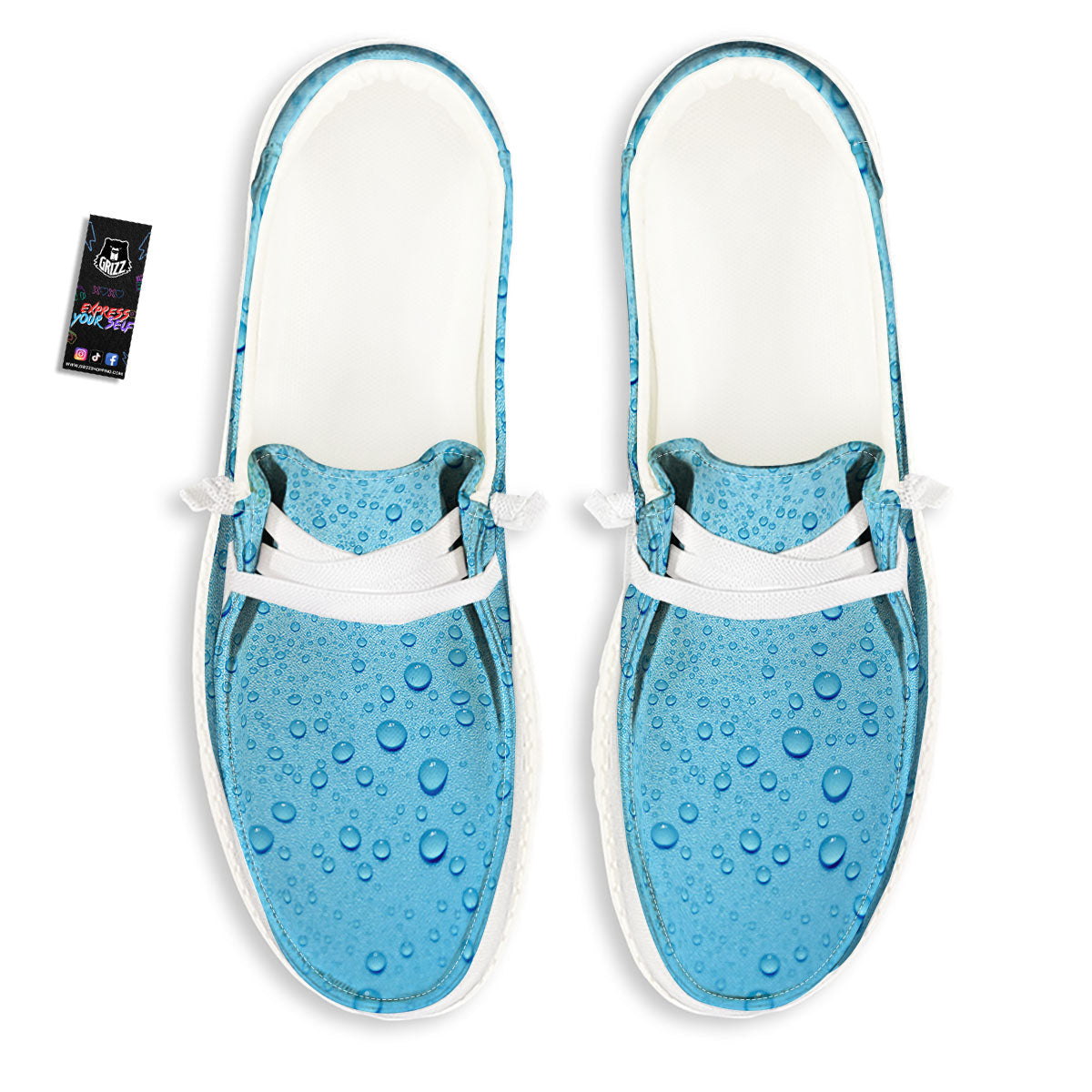 Water Drops Print White Loafers-grizzshop