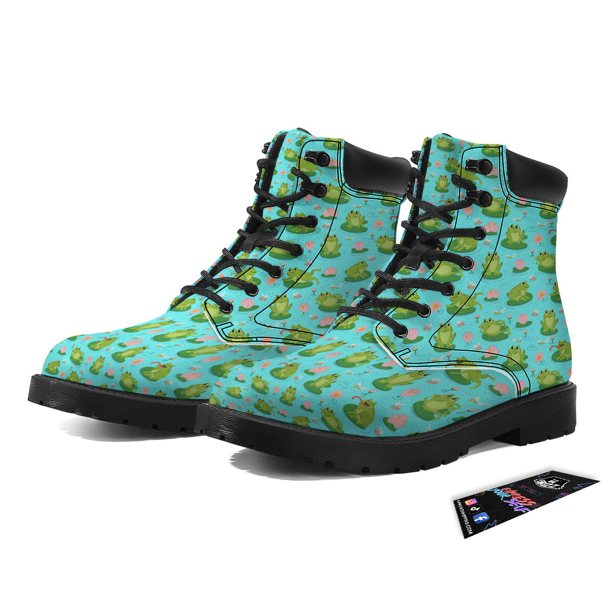 Water Lilies And Frogs Print Pattern Boots-grizzshop