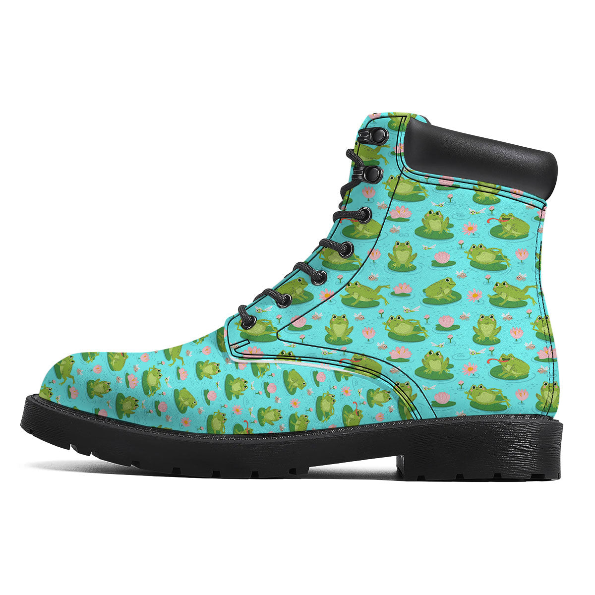 Water Lilies And Frogs Print Pattern Boots-grizzshop