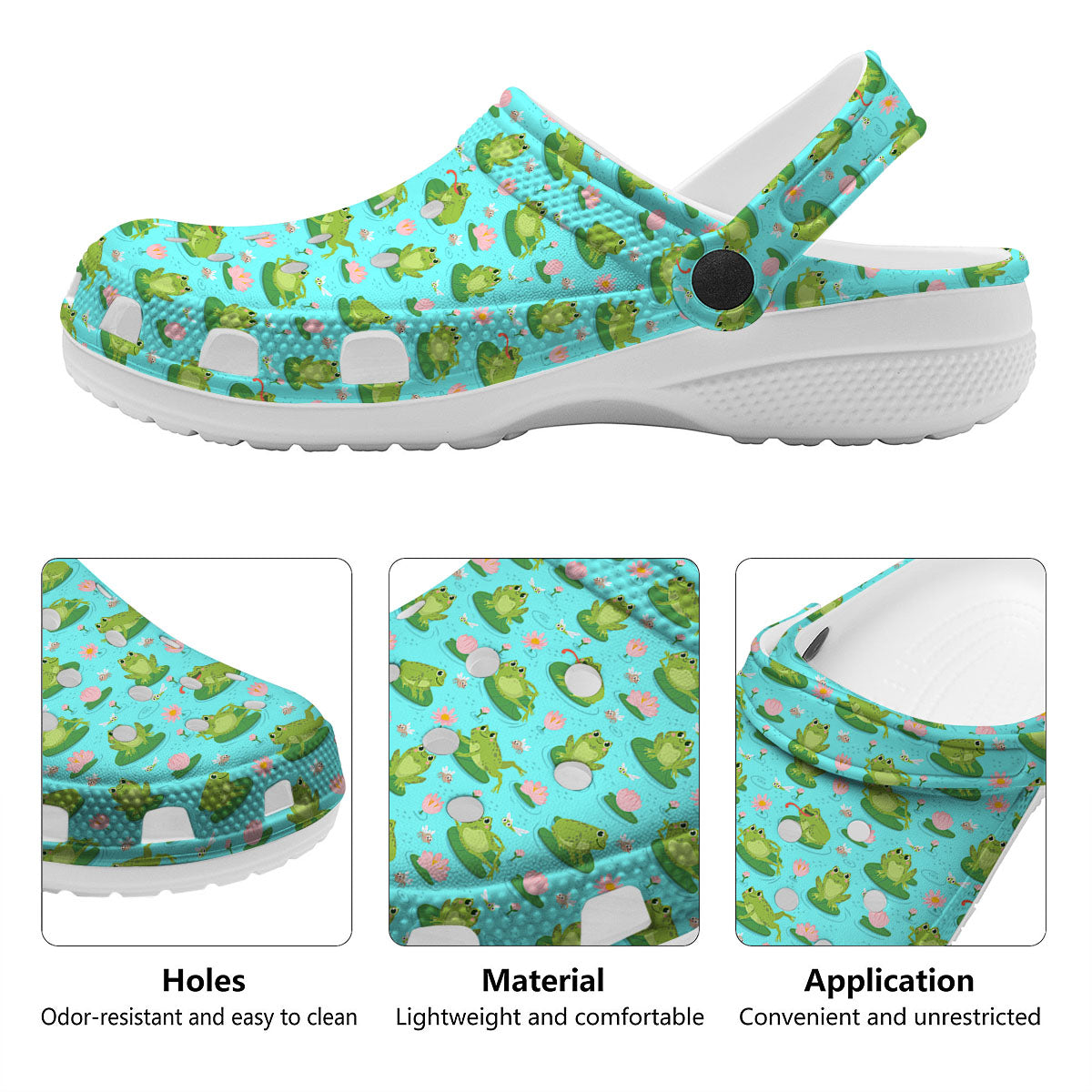 Water Lilies And Frogs Print Pattern Clog-grizzshop