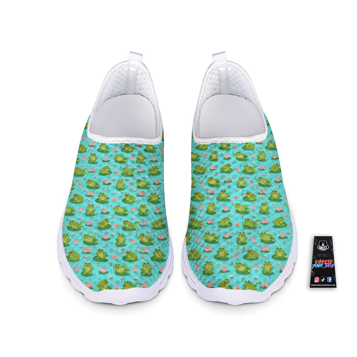 Water Lilies And Frogs Print Pattern Nurse Shoes-grizzshop