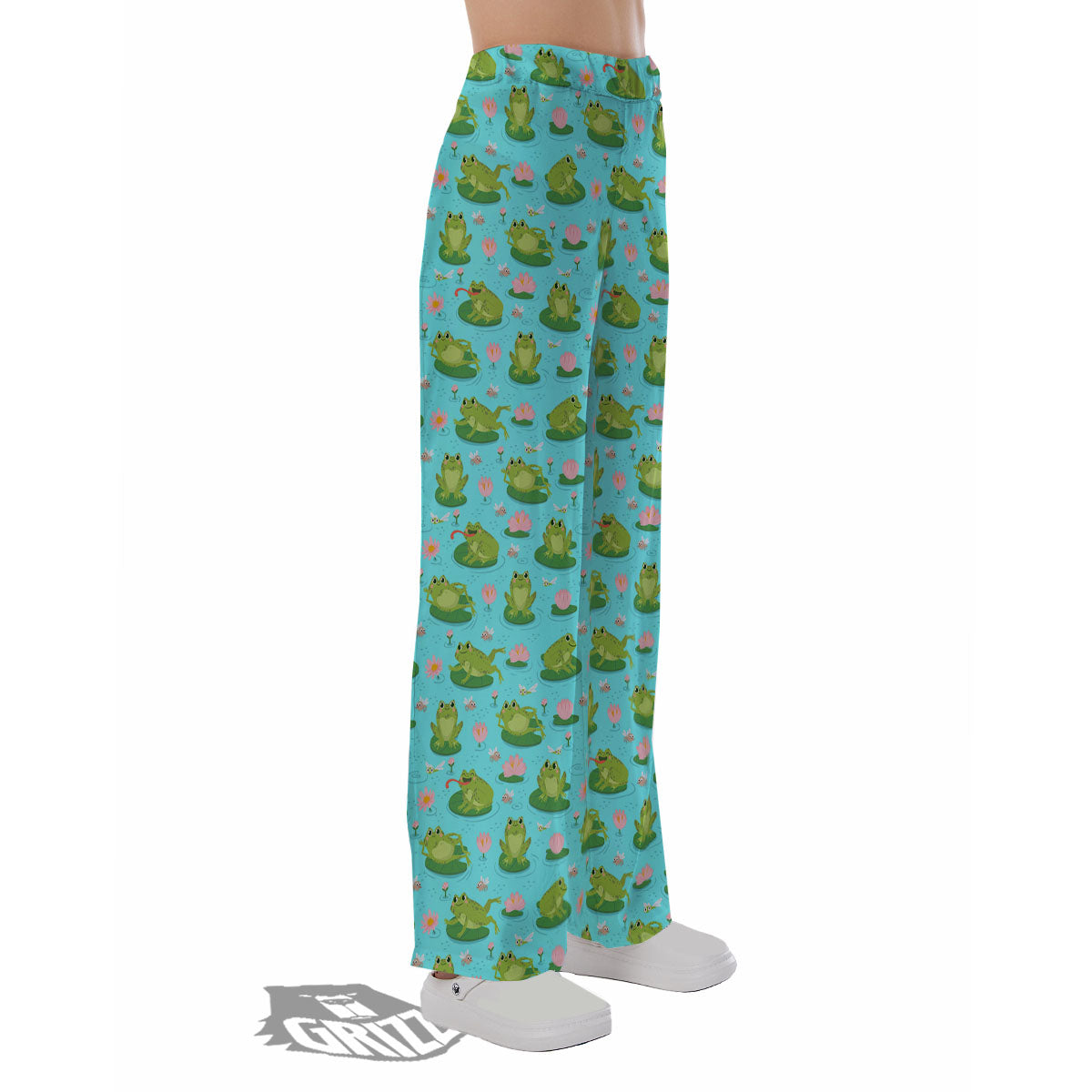 Water Lilies And Frogs Print Pattern Pajama Pants-grizzshop