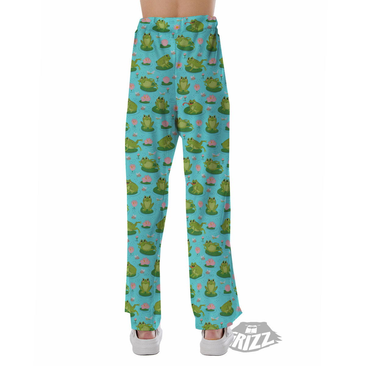 Water Lilies And Frogs Print Pattern Pajama Pants-grizzshop