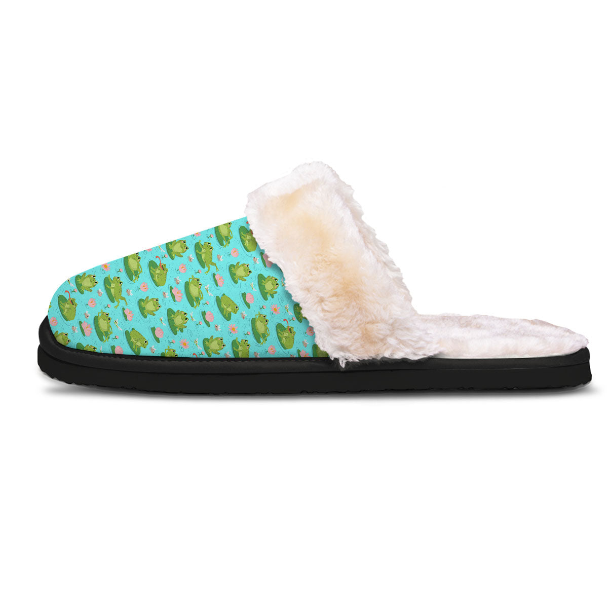Water Lilies And Frogs Print Pattern Slippers-grizzshop