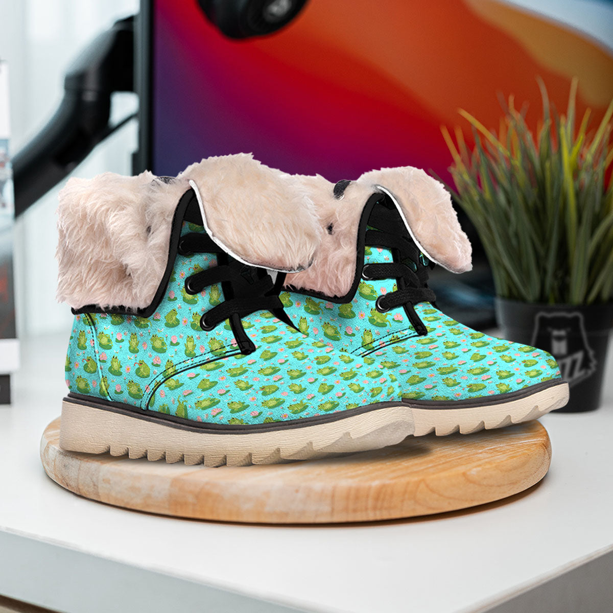 Water Lilies And Frogs Print Pattern Snow Boots-grizzshop