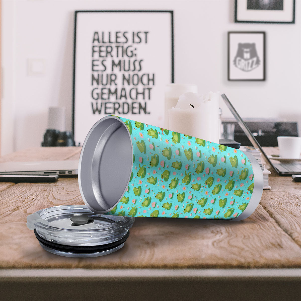Water Lilies And Frogs Print Pattern Tumbler-grizzshop