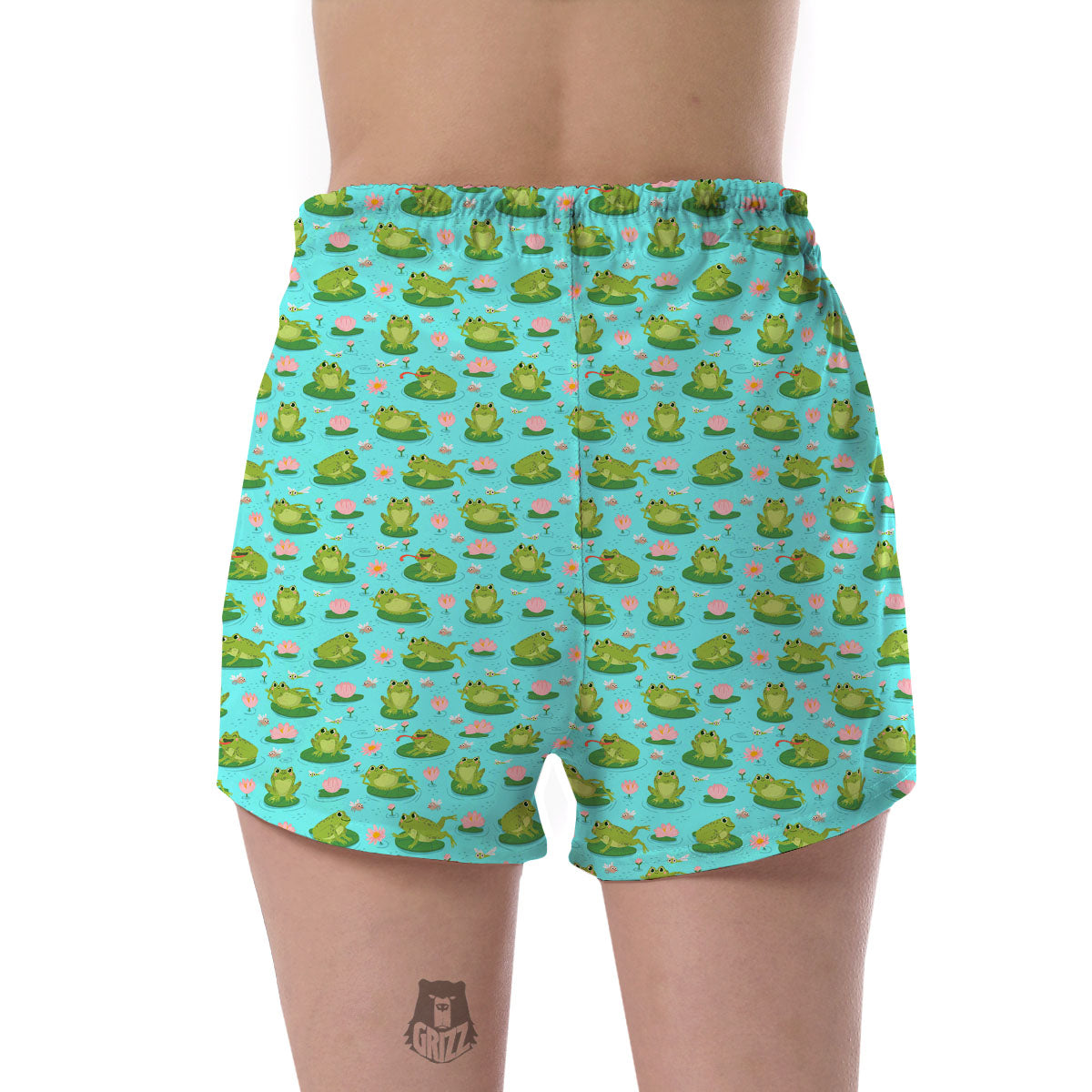 Water Lilies And Frogs Print Pattern Women's Shorts-grizzshop