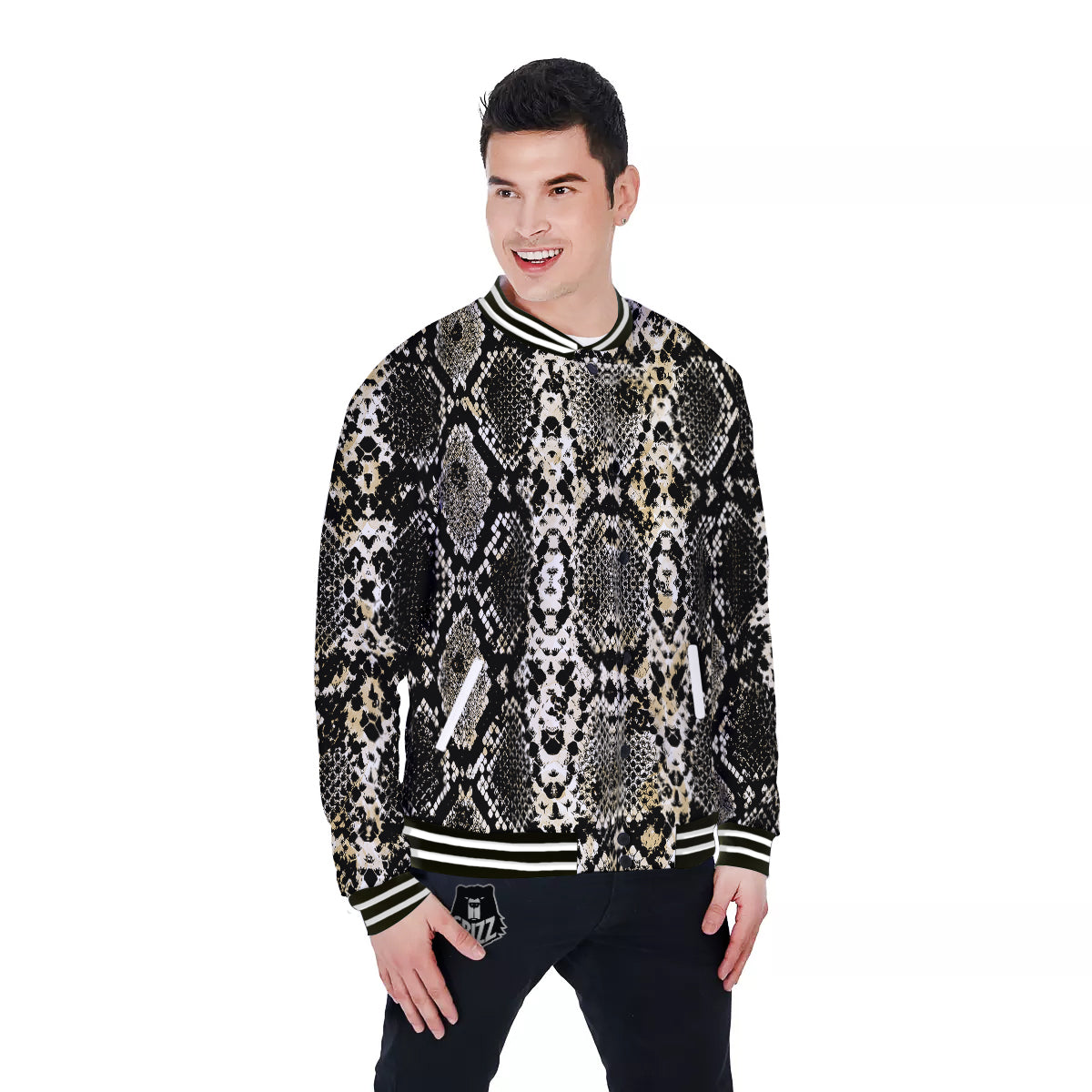 Watercolor Abstract Snake Animal Skin Print Baseball Jacket-grizzshop