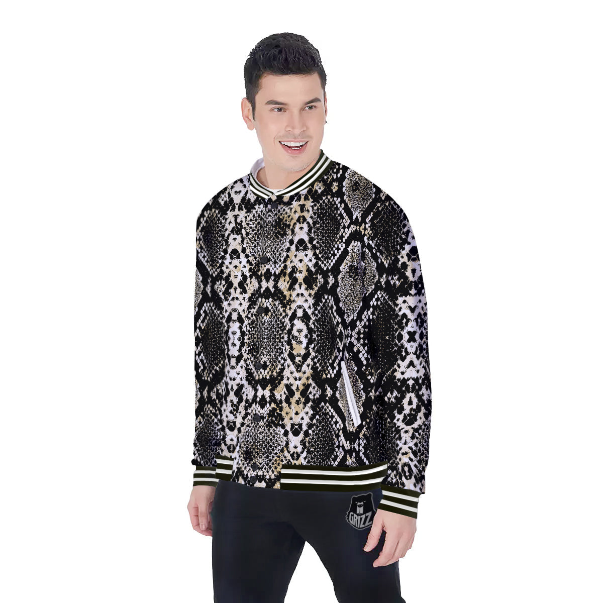 Watercolor Abstract Snake Animal Skin Print Baseball Jacket-grizzshop