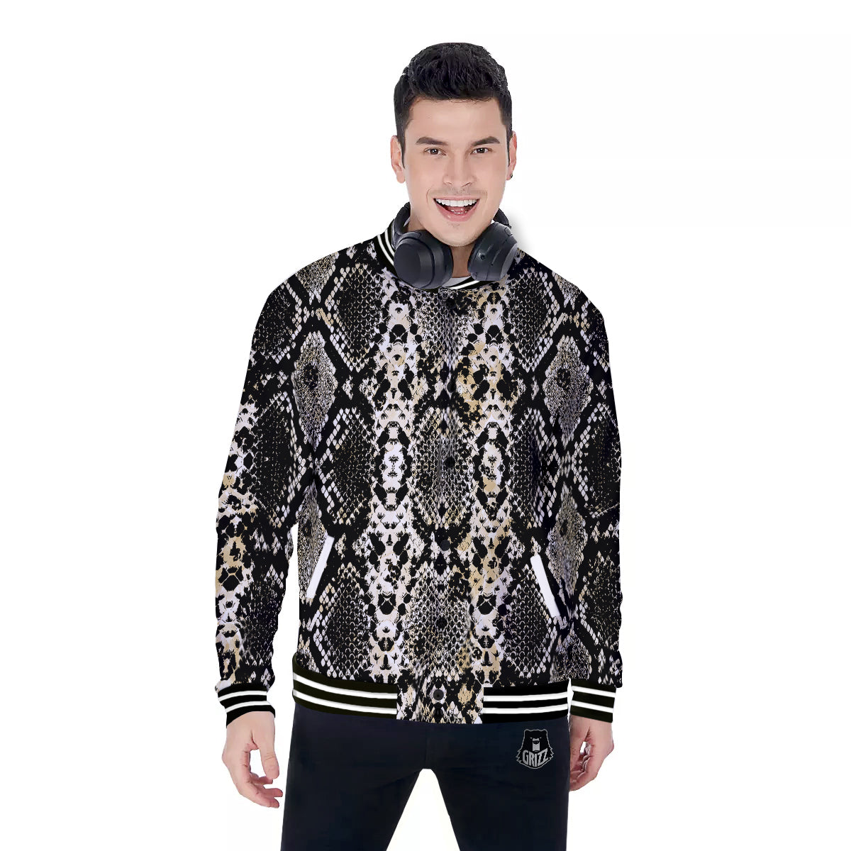 Watercolor Abstract Snake Animal Skin Print Baseball Jacket-grizzshop