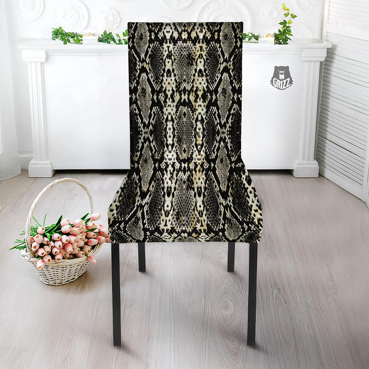 Watercolor Abstract Snake Animal Skin Print Dining Chair Slipcover-grizzshop